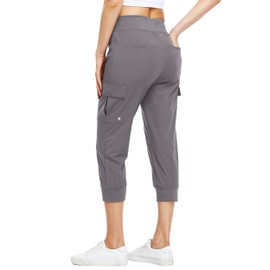 Willit Women's Capris Pants Quick Dry Lightweight Hiking Athletic Casual Gray L