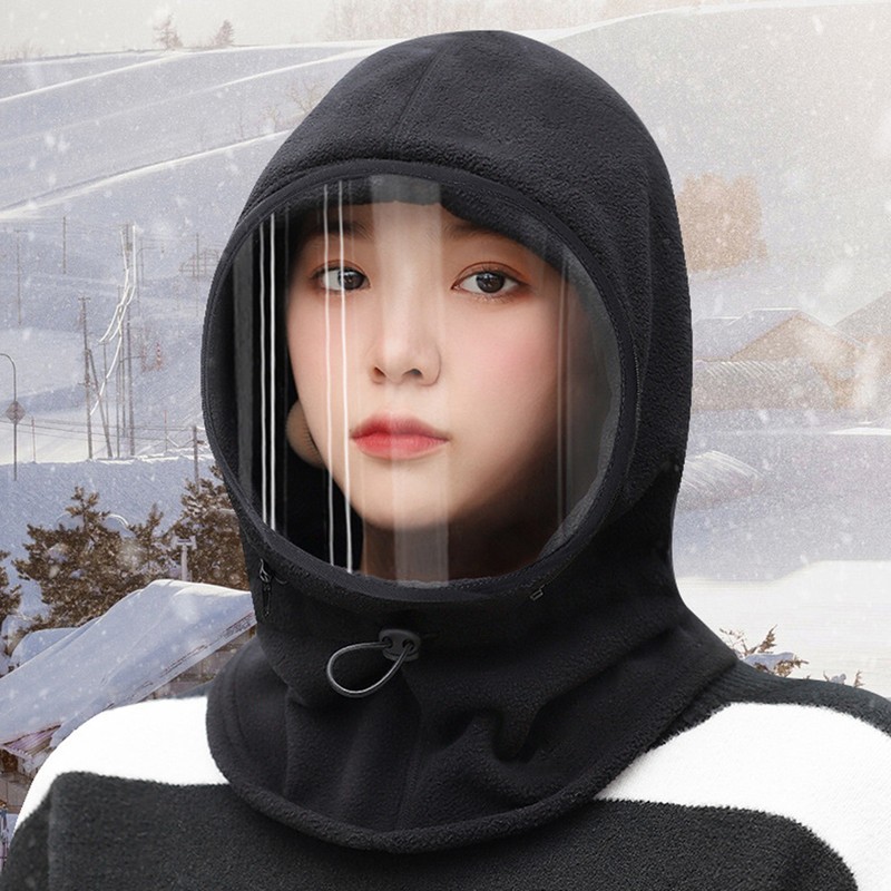 Outdoor Balaclava with Clear Windshield Winter Gear Flannel Lined Hood