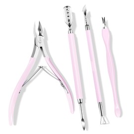 NXJ INFILILA Cuticle Remover Cuticle Trimmer, 4Pcs Cuticle Remover Kit Nail Cuticle Trimmer Set Cuticle Pusher Nail Scraper Professional Pedicure Manicure Tools for Fingernails Toenails