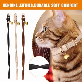 Jamktepat 3 Pack Leather Cat Collars with Bells Soft Pet Safety Collar Kitten Collars with Bell Black Chocolate Beige