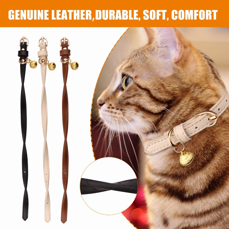 Jamktepat 3 Pack Leather Cat Collars with Bells Soft Pet