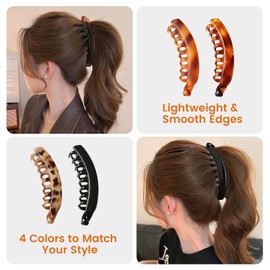 4Pcs Banana Hair Clips for Thick Hair Women & Girls – Large 13×3 cm Non‑Slip Strong‑Hold Fishtail Hair Claw Clips, Double‑Comb Ponytail Holder Hair Accessories