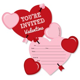 Big Dot of Happiness Conversation Hearts - Shaped Fill-In Invitations - Valentine's Day Party Invitation Cards with Envelopes - Set of 12