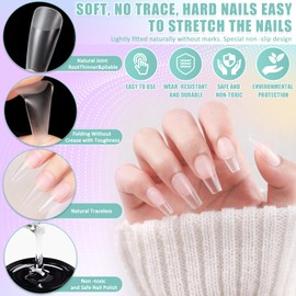FAMKEEP 600 Pieces 10 Different Sizes Clear False Nails with LED Nail Lamp Nail Scissors and Nail Glue Manicure DIY Full Set Gel Tips