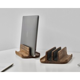 THEHRDWOOD Laptop Stand Vertical Laptop Holder for Desk - All MacBook Vertical Stand up to 0.7'' Thick - Laptop Vertical Stand Handmade of Natural Wood - MacBook Holder (Dragon Dual Walnut)