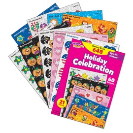 Trend Enterprises Trend Sparkle Stickers Variety Pack Holiday Celebration [Reward seal] Glitter Variety Set 648 Pieces