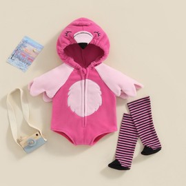 Nokpsedcb - Disfraz de Halloween para bebé, divertido con capucha de dibujos animados, con calentador de piernas, traje de otoño para recién nacidos (sudadera con capucha rosa, flamenco, 12-18 meses)