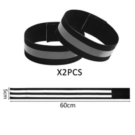 MEMOFYND Pack of 2 Reflective Elastic Bands, Safety Wristbands, Reflective Velcro Wrist Bands, Elastic Reflective Bands, Suitable for Night Running and Riding (Black)