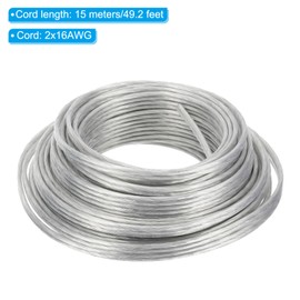 PATIKIL 49.2Ft 16/2 PVC Covered Copper Wire, 300V Soft Speaker Wire Insulated Heat Resistant Electronical Flexible Cable for LED Light Strip Audio Speaker Sound System, Clear, UL Listed