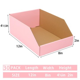 DERZIFUN Cardboard Storage Bins Set of 30, 12x8x4.5 Inch Pantry Bins, Pink Cardboard Boxes for Pantry, Shelves, Garage, Office, Shop
