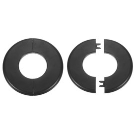 HARFINGTON 2pcs Wall Split Flange 51mm/2" Self-Adhesive Plumbing Cover Plates ABS Plastic Round Escutcheon Plate Buckle Design for Water Pipe Bathroom Kitchen Decoration, Black