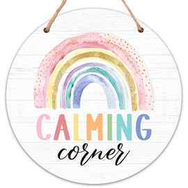 patcate Calming Corner Classroom Sign, Calm Down Decorations for Classroom Door Hanger, 12x12 Inches Calming Down Corner Wood Decor for Classroom-C14
