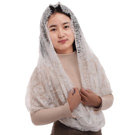 BLESSUME Woman Lace Infinity Catholic Chapel Veil Latin Mass Mantilla Head Cover, White