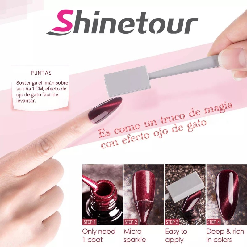 Shinetour Esmaltes Uñas Gel Uñas Efecto Ojo Gato 3d+doble Iman,6