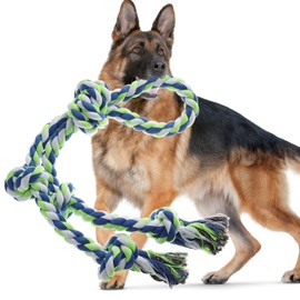 Kwispel Rope Toy for Dogs，Large Dog Rope Toys for Aggressive Chewers, Heavy Duty Dog Toys for Large Medium Breed, Indestructible Tough Rope Chew Toys Tug of War Dog Toy Cotton Rope for Teeth Cleaning
