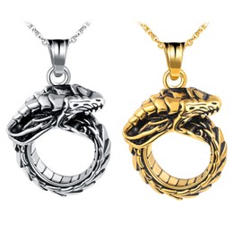 Feilok Men's Necklace Stainless Steel Men's Necklace with Pendant Snake Circle for Men, Stainless Steel