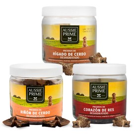 AUSSIE PRIME Premios para Perro | 100% Naturales | Premios para Cachorros y Adultos | Calidad Premium - Salud y Calidad Pata tu Mascota (Pack X3 130 GR, Corazon HIGADO RIÑON)