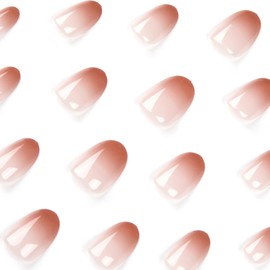 24Pcs French Short False Nails - Square Acrylic Press On Nails with Glue, Full Cover Fake Nails for Women - Reusable DIY Manicure Art, Salon-Quality at Home - Stick On Nail Gradient Pink