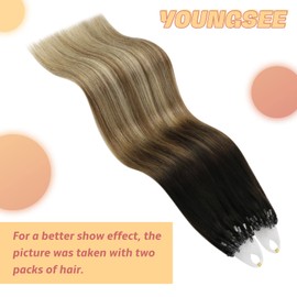 YoungSee Micro ring Real Hair Extensions Brown 60 cm #2/6/24 Ombre Blonde with Brown Natural Hair Extensions 1g/s 50g