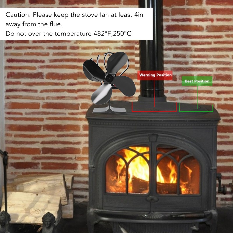 4 Blade Fireplace Fan Aluminium Alloy Heat Powered High Temperature