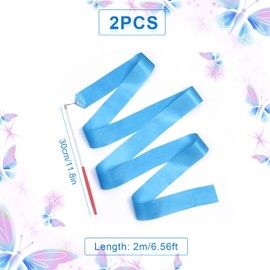 KINBOM 2pcs Dance Ribbons, 78.7 Inch Long Twirling Dancing Ribbon Gymnastics Ribbon Streamers for Kids Artistic Dancing Training Party, with Ribbon Dancer Wand (Sky Blue)
