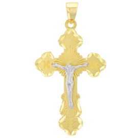 Jewelry America Solid 14K Two Tone Gold Eastern Orthodox Save and Protect Cross ICXC Crucifix Pendant