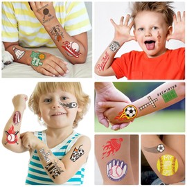 10 Sheets Sport Temporary Tattoos for Kids, Football Basketball Baseball Birthday Party Favors, Cute Cartoon Sticker Gifts for Girl Boys Home Activity Class Prizes Carnival Christmas Rewards (Sport)