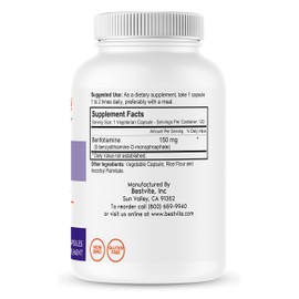 BESTVITE Benfotiamine 150mg (120 Vegetarian Capsules) No Stearates - No Silicon Dioxide - Vegan - Non GMO - Gluten Free