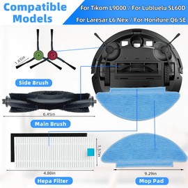 JINDEHUI Zubeh?r Ersatzteile Zubeh?rset f??r Tikom L9000, f??r Lubluelu SL60D, f??r HONITURE Q6 SE, f??r Laresar L6 Nex Roboterstaubsauger, 2 Hauptb??rsten, 6 Seitenb??rsten, 6 Hepa Filter, 6 Mopp Wischt??cher