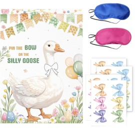 Geese Birthday Party Decoration, Stickers at Party White Goose Bow ties Games, Large Poster and 24 Bow ties Themed Birthday Gift Stickers