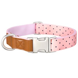 WHIPPY Floral Dog Collar with Quickly Release Metal Buckle Adjustable Cute Pink Dot Collars for Large Medium Small Breeds