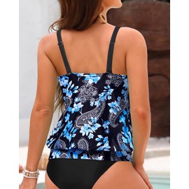 Yonique Womens Blouson Tankini Top No Bottom Loose Fit Swim Top Modest Tank Top, Blue Paisley, X-Large