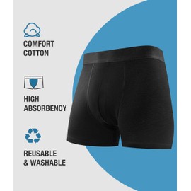 YESWEL Men's Incontinence Underwear, Leak Proof Washable Reusable Cotton Boxer Brief, Heavy Flow Bladder Leak 3 Pack (Black, XXXX-Large)