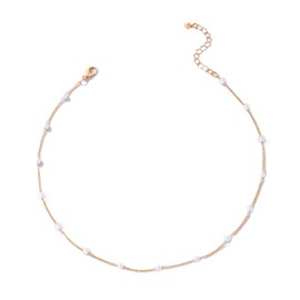 VNIDJGB Gold Pearl Necklace, Non Tarnish Gold Plated Pearl Necklaces for Women Lady, Minimalist Dainty Pearls Choker Necklaces for Women Lady Girls Jewelry Gifts, Wedding Prom Brides Jewellery.