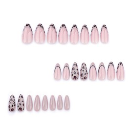 DOCVOEOMH Leopard Print Press on Nails Medium Almond Shaped Cheetah Print French Fake Nails with Design Full Cover Glue ons Artificial False Stick on Acrylic Nail for Women Daily Wear 24PCS