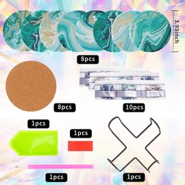 Frundoo Diamond Painting Coasters with Holder, Pack of 10 Diamond Cup Coasters, Diamond Painting Adults for Crafts, DIY Ocean Coasters, Non-Slip for Beginners, Adults & Children