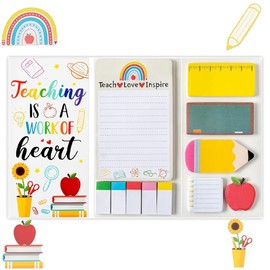550 Sheets Cute Sticky Notes Set, 11 Designs Note Pads, Adorable Cartoon Writing Memo Pads with Fancy Divider Tabs for Kids Students School Office Supplies (Teacher White)