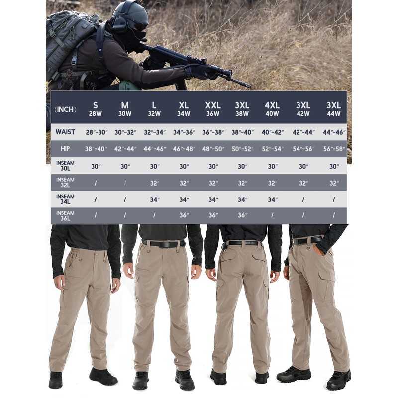 Men's Lightweight Ripstop Stretch Tactical Pants, Water Resistant Work Cargo