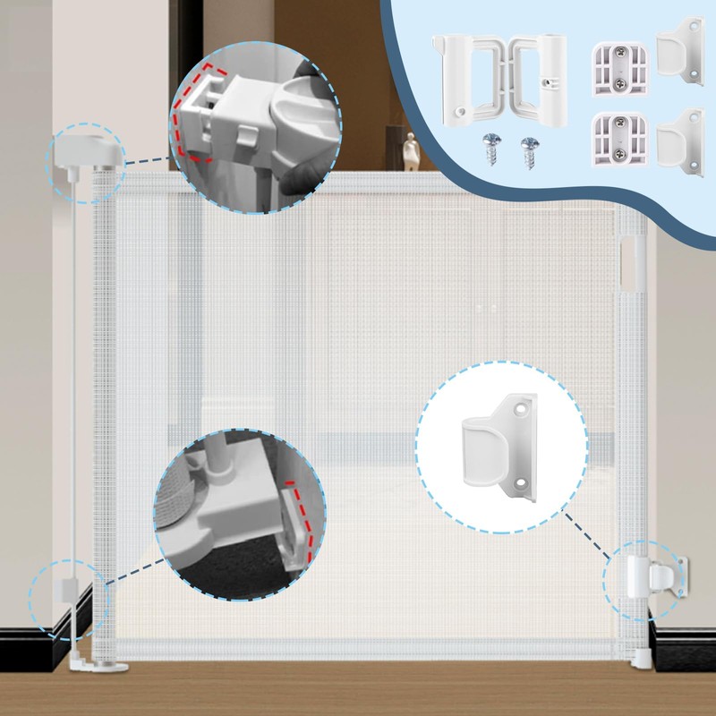 Wjelet Retractable Baby Gate Replacement Parts Kit, Pet Gate Full
