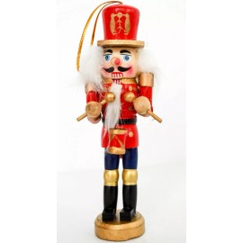 St Nicholas Square Wooden Hand Made 5 Inch Nutcracker Ornament - Drummer  Red Hat Red Blouse