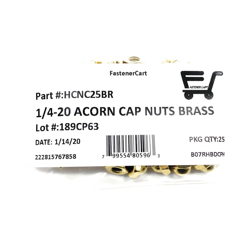1/4-20 Acorn Cap Nuts Solid Brass (25 Pieces)