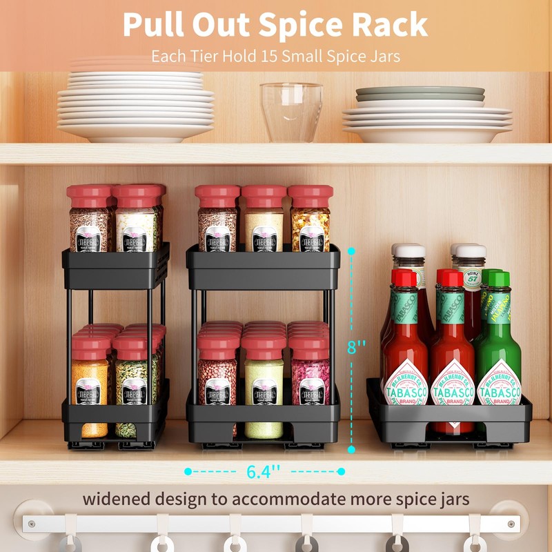 Pull Out Spice Rack Organizer for Cabinet, 2 Pack Widen