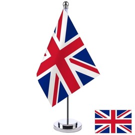 UK Table Flag Desk Flag United Kingdom Table Flag Miniature British Desktop Flag with Stainless Steel Base Bristish Union Jack Desktop Flag for Home Office Festival Celebration Decorations
