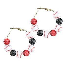 Colorful Baseball Shape Beaded Sports Lover Hoop Earrings for Women Jewelry (A)