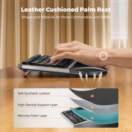 MEETION Ergonomic Wireless Keyboard and Mouse Combo, 2.4G Curved Compact Keyboard with Cushioned Palm Rest, 4 Level DPI Adjustable Wireless Mouse, for Windows/Mac/Desktop/Laptop/PC, Gray Black