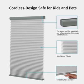 MYshade Custom Size Cellular Shades, Cordless Light Filtering Windows Blinds for Bedroom, French Door, Bathroom, Kitchen, Camper, Sheer Fabric Light Control Pull Down Window Shades Grey