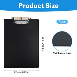 4 Stück A4 Klemmbrett mit Stifthalter,Schwarz Kunststoff Dokumentenmappe,Clipboard zum Aufhängen,Metallklemme,Klemmer zur Aufbewahrung von Papier,für A4 Papier,Werkstatt,Studenten,Lehrer