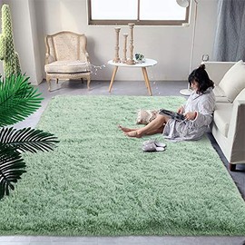 DweIke Fluffy Shaggy Area Rugs for Girls Bedroom, 4x6 Feet Soft Green Kids Room Rugs, Non-Slip Carpet for Boys Bedroom, Bedside Plush Rug, Nursery Dorm Home Decor Rug 4x6 Feet, Green