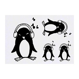 4 x 'Music Penguin' Temporary Tattoos - Water Resistant, Skin-Safe, Non-Toxic Transfers, Mixed Sizes (TO00012292)