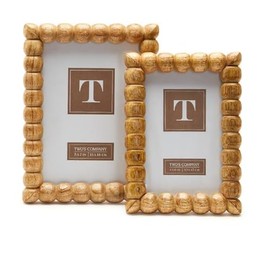 Generic Two's Company Hand-Carved Bobbin Photo Frame Natural Brown Includes 2 Sizes: 4x6 and 5x7 (stands horizontally/vertically) - Mango Wood